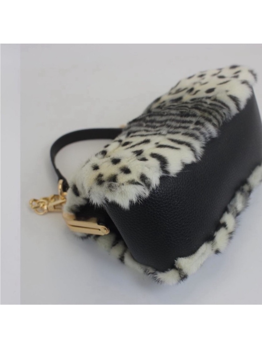 Luxury Mink Fur Leopard Print Handbag Small Kiss Lock Purse With Gold new - Picture 9 of 9